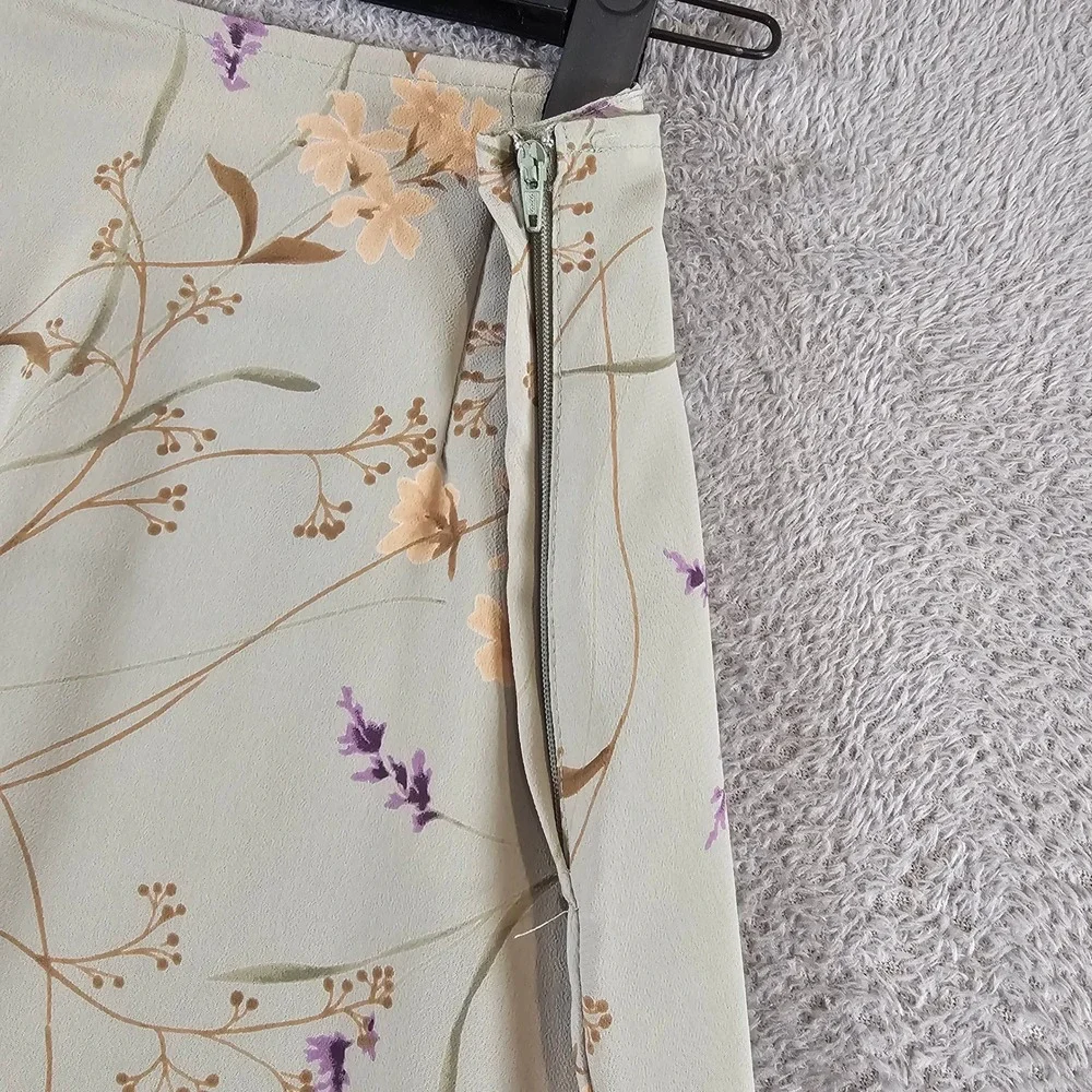 Wrapper Vintage 90s Sage Green Floral Maxi Skirt Side Slit Size 5/6 Cottagecore